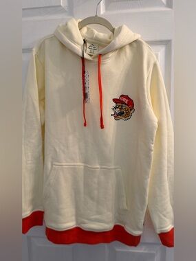 Golf Cream Hoodie with Red Accents and Tiger Patch